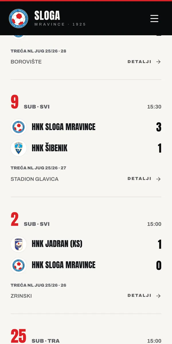 Rezultati i raspored HNK Sloga Mravince na mobitelu